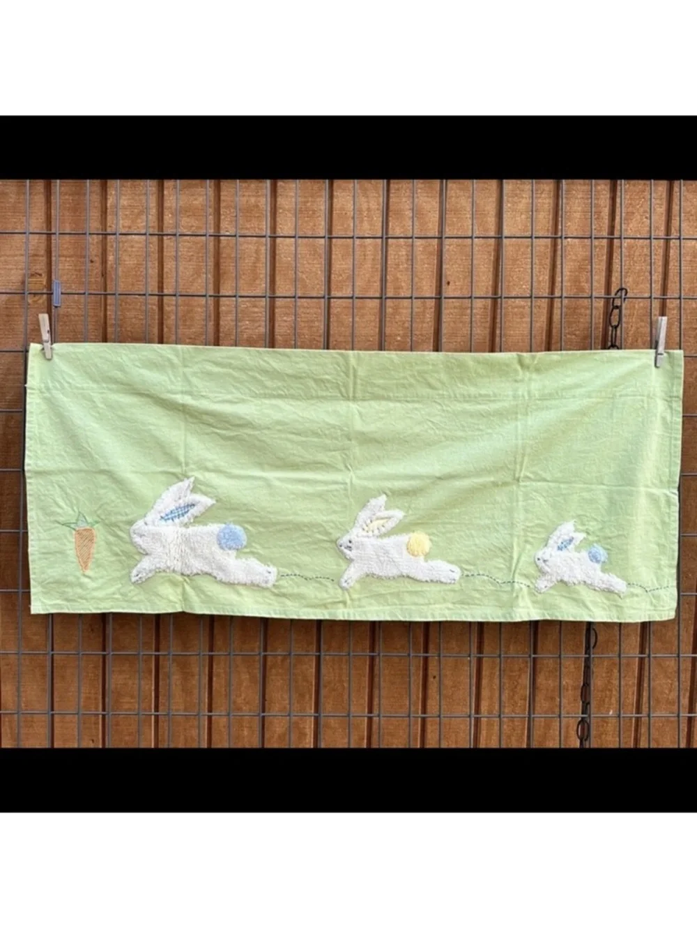 2 Pottery Barn Kids Valances Bunnies Rabbits Green nursery window treatments